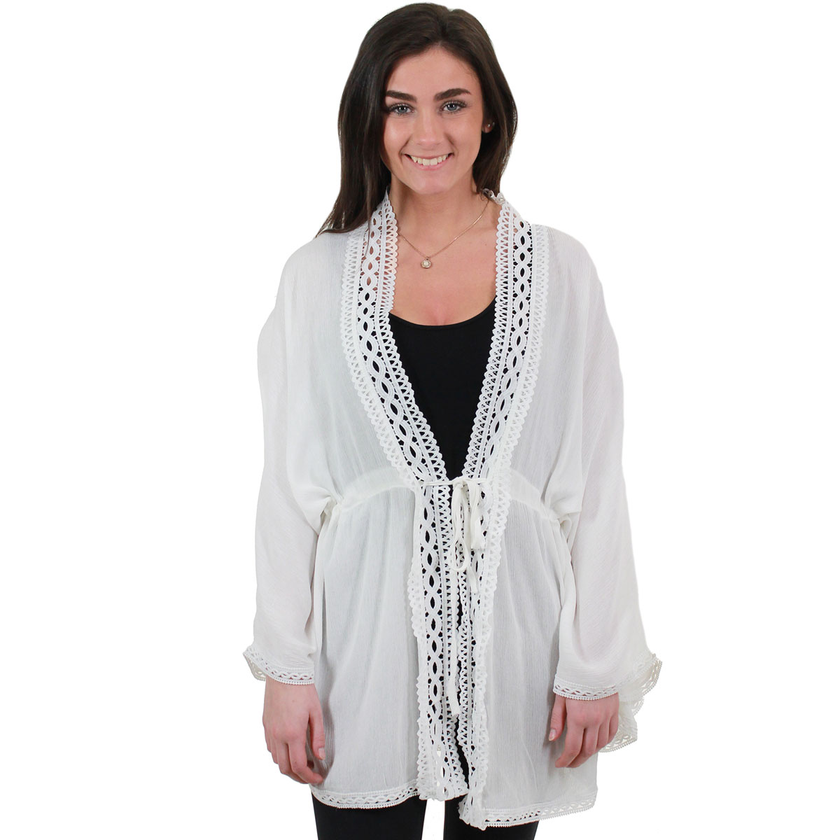 9621 - White<br>
Crochet Border Kimono