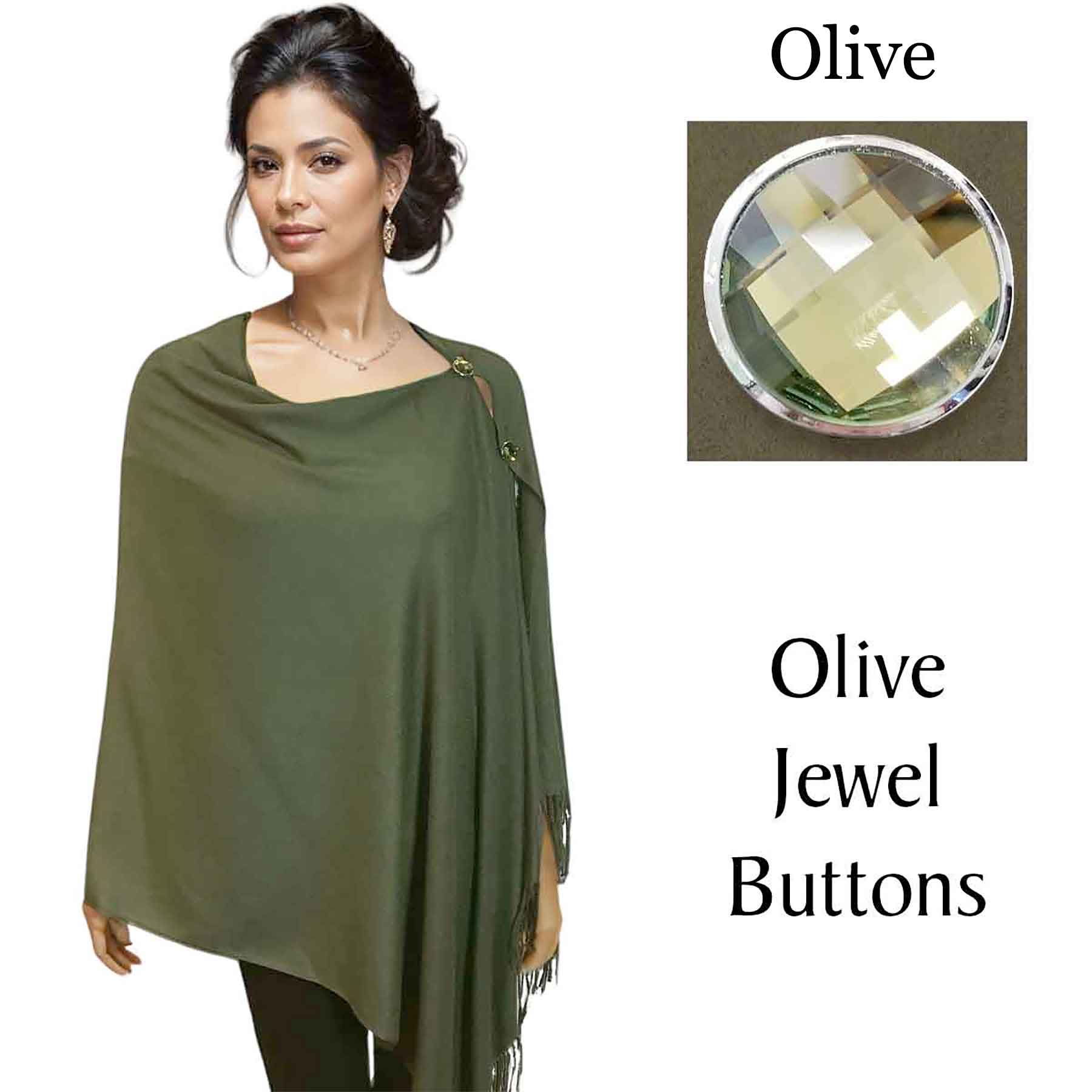 534 - Cashmere Feel Shawls w/Jeweled Buttons