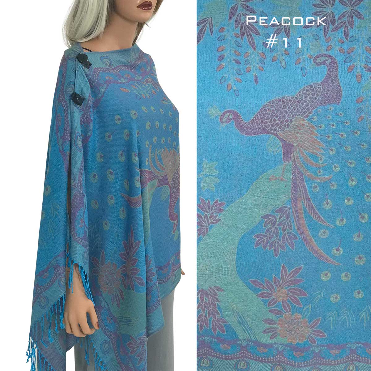 Peacock - #11<br> Pashmina Style Button Shawl