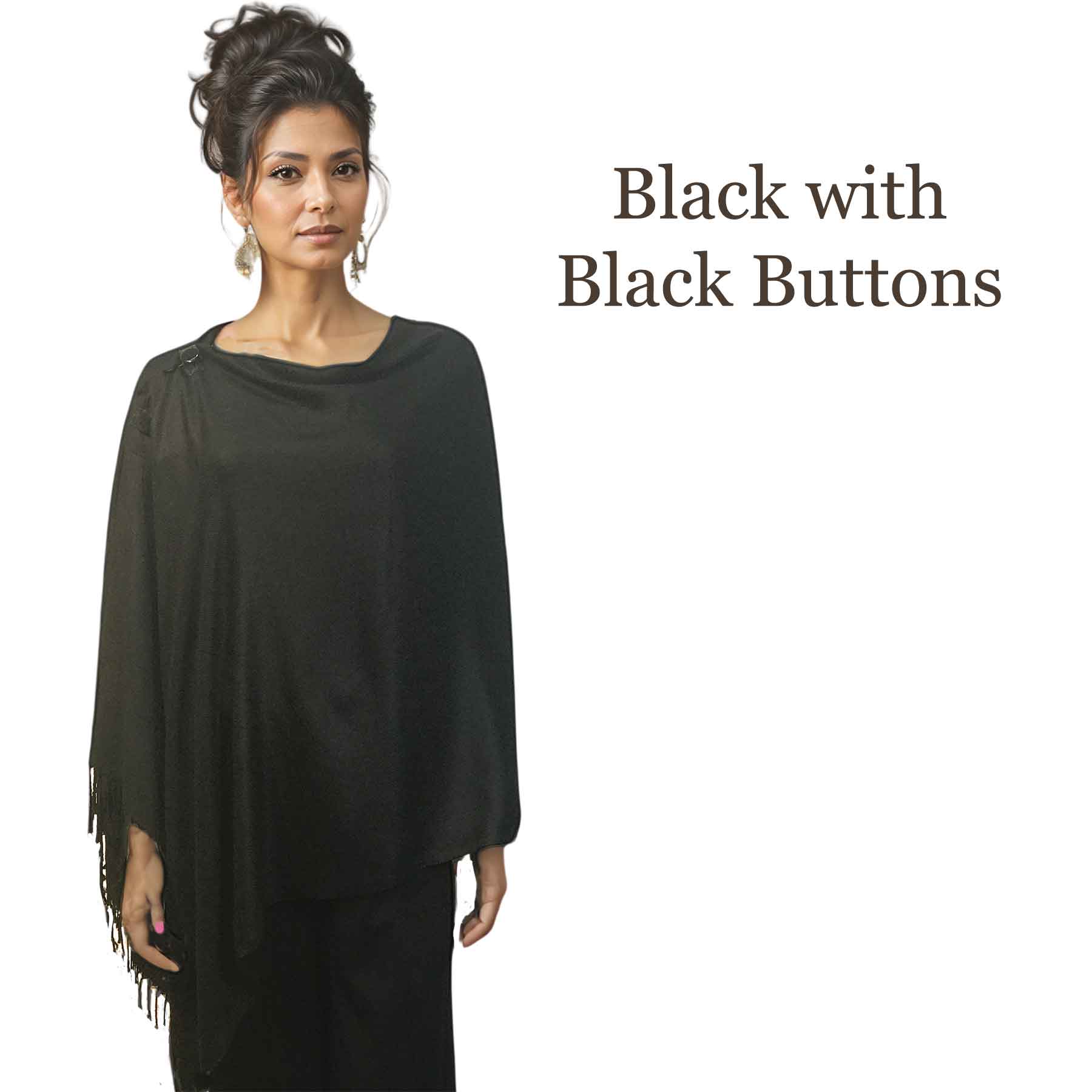 Solid Black<br>
Pashmina Style Button Shawl