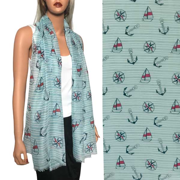 3111 - Nautical Print Scarves Oblong and Infinity