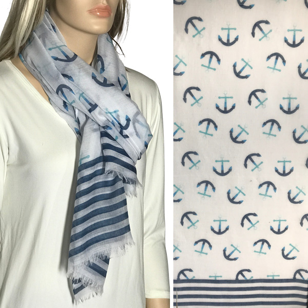 3111 - Nautical Print Scarves Oblong and Infinity