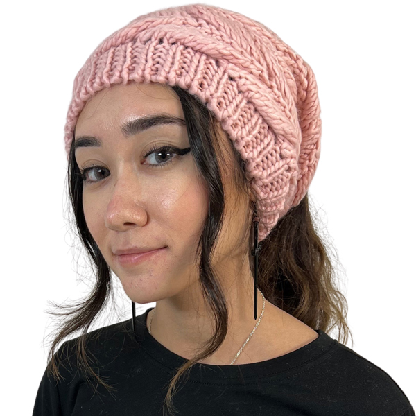 9167 Knit Beanie Messy Bun - Pink