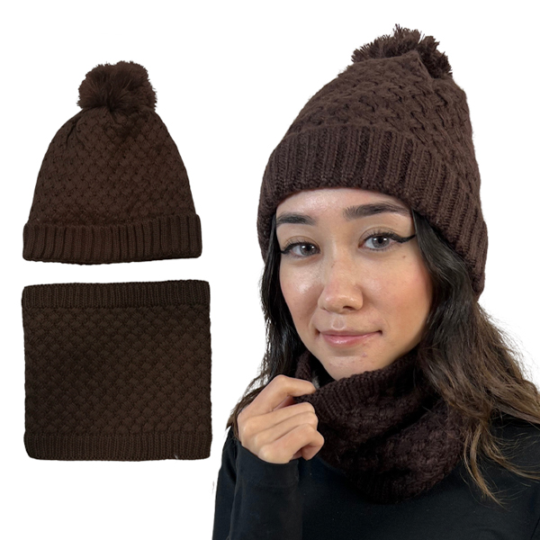 LC:HSET Brown Hat and Neck Warmer Set w/Fur Lining