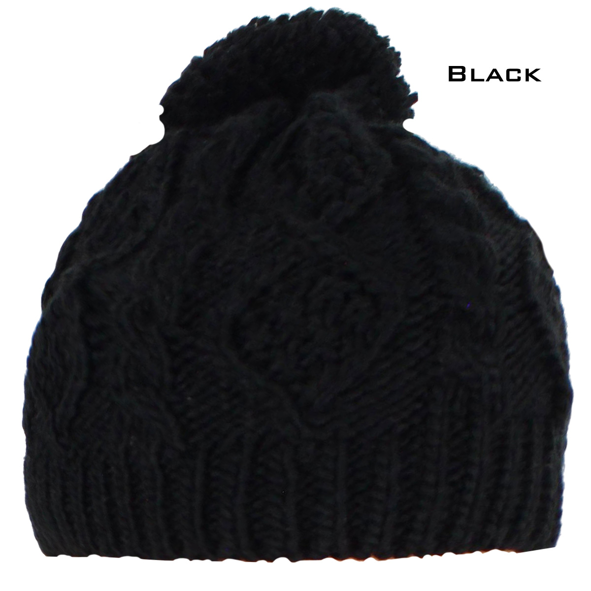 10027 BLACK/YARN POM POM Knit Winter Hat