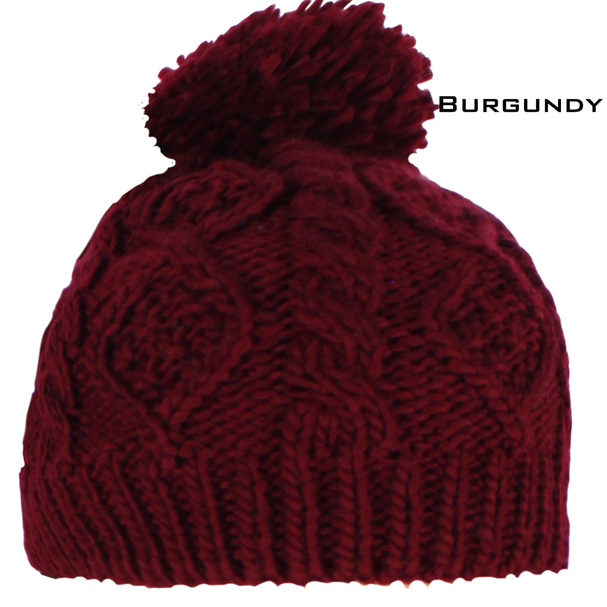 10027 BURGUNDY/YARN POM POM Knit Winter Hat