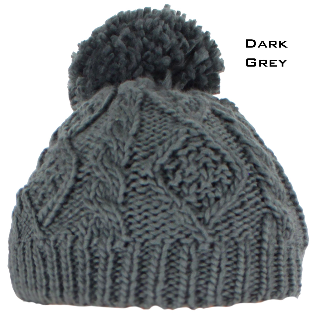 10027 DARK GREY/YARN POM POM Knit Winter Hat
