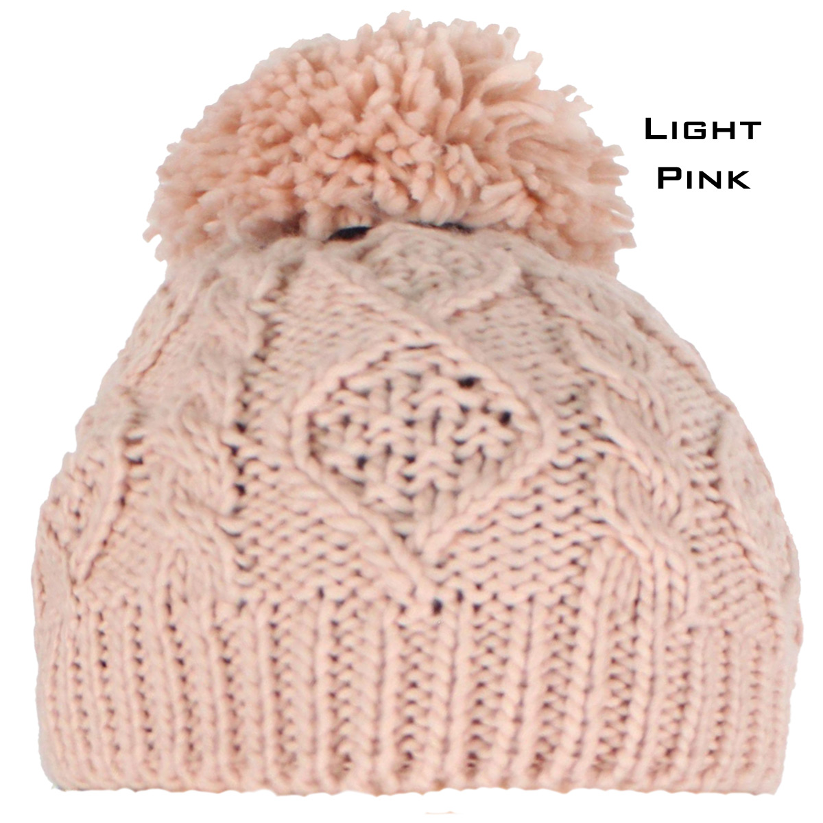10027 LIGHT PINK/YARN POM POM Knit Winter Hat