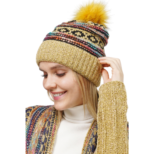 10658 - Mustard Multi
Ethnic Pattern Knot Beanie with PomPom