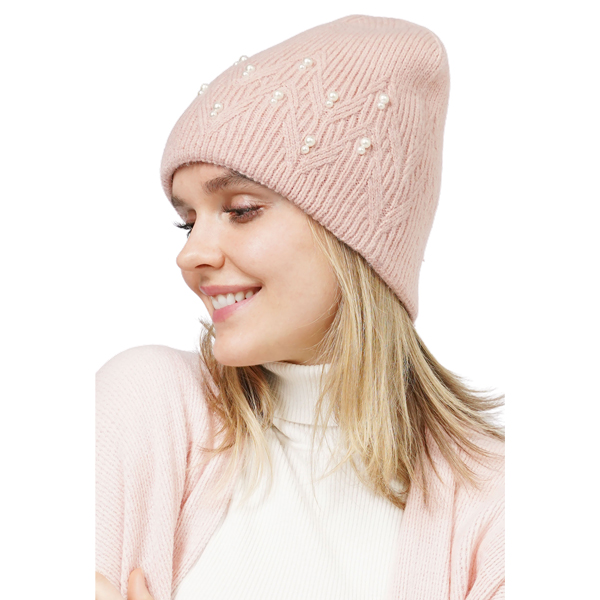 10666 - Pink<br>
Pearl Deco Knitted Beanie
