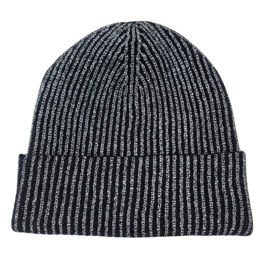 3114 - Winter Knit Hats - 1094 - Black - Metallic Ribbed Beanie