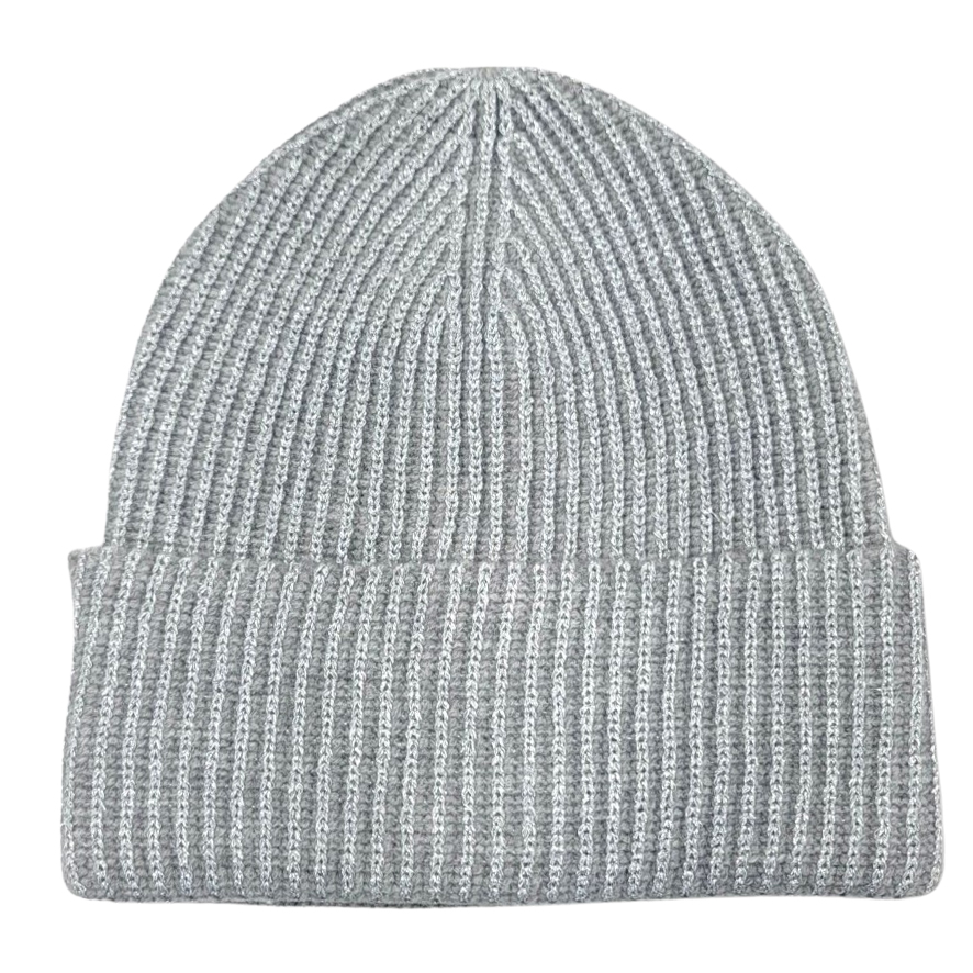 3114 - Winter Knit Hats - 1094 - Light Grey - Metallic Ribbed Beanie