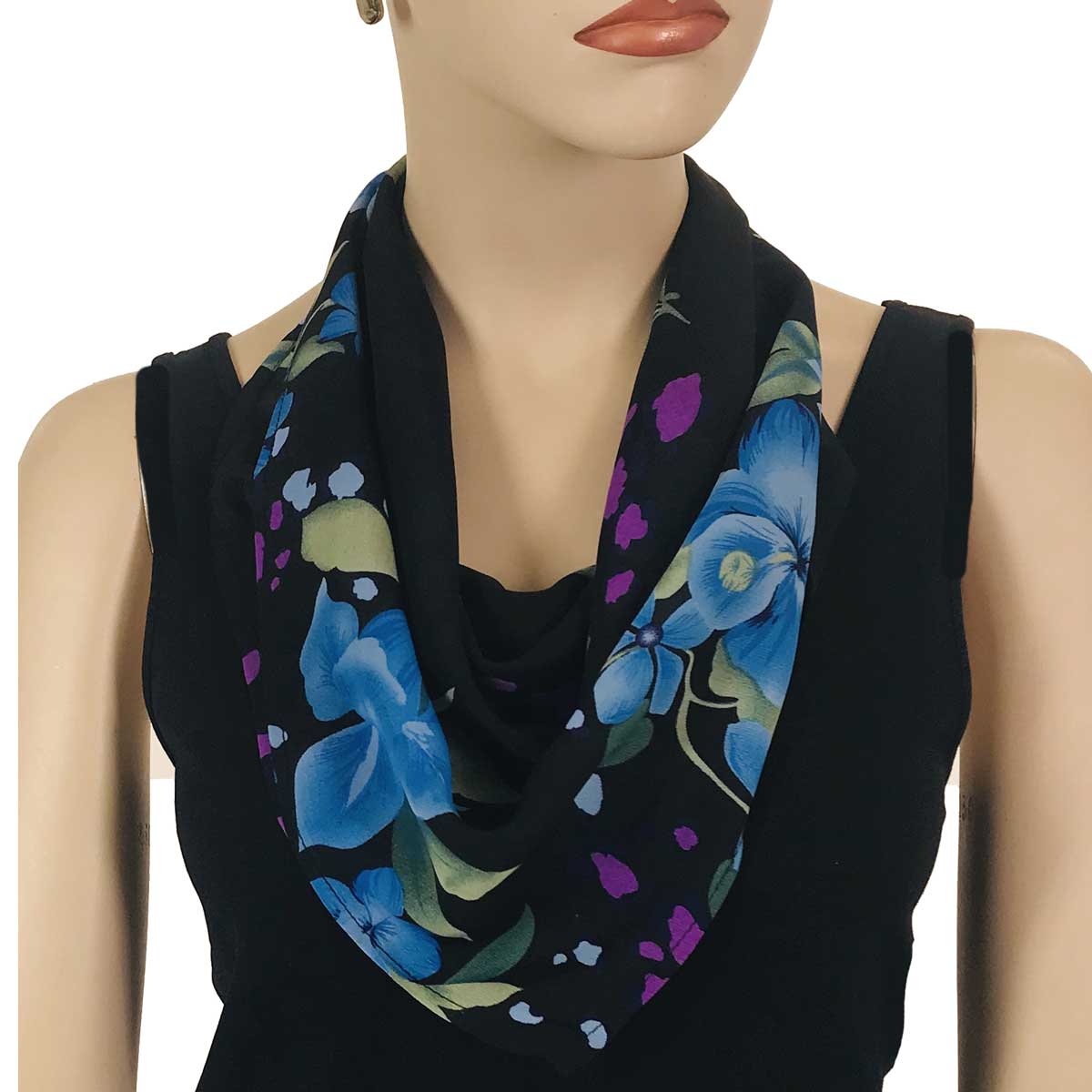 Wholesale Clasp Scarves Triangle)BlackBlue Floral