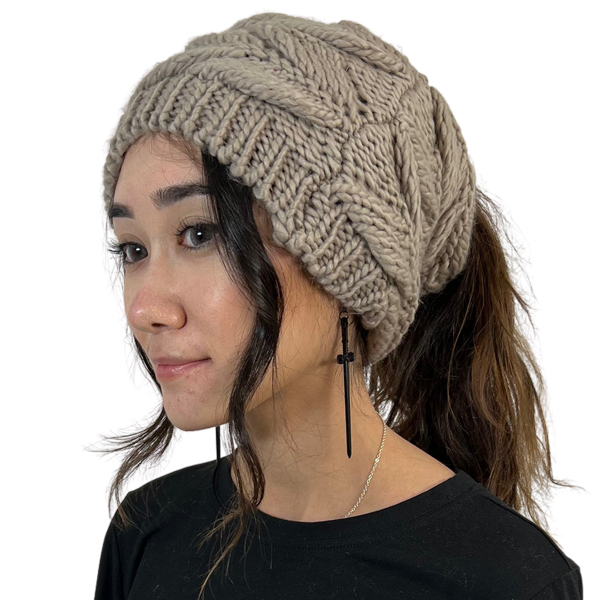 Taupe <br>
Messy Bun Knitted Hat