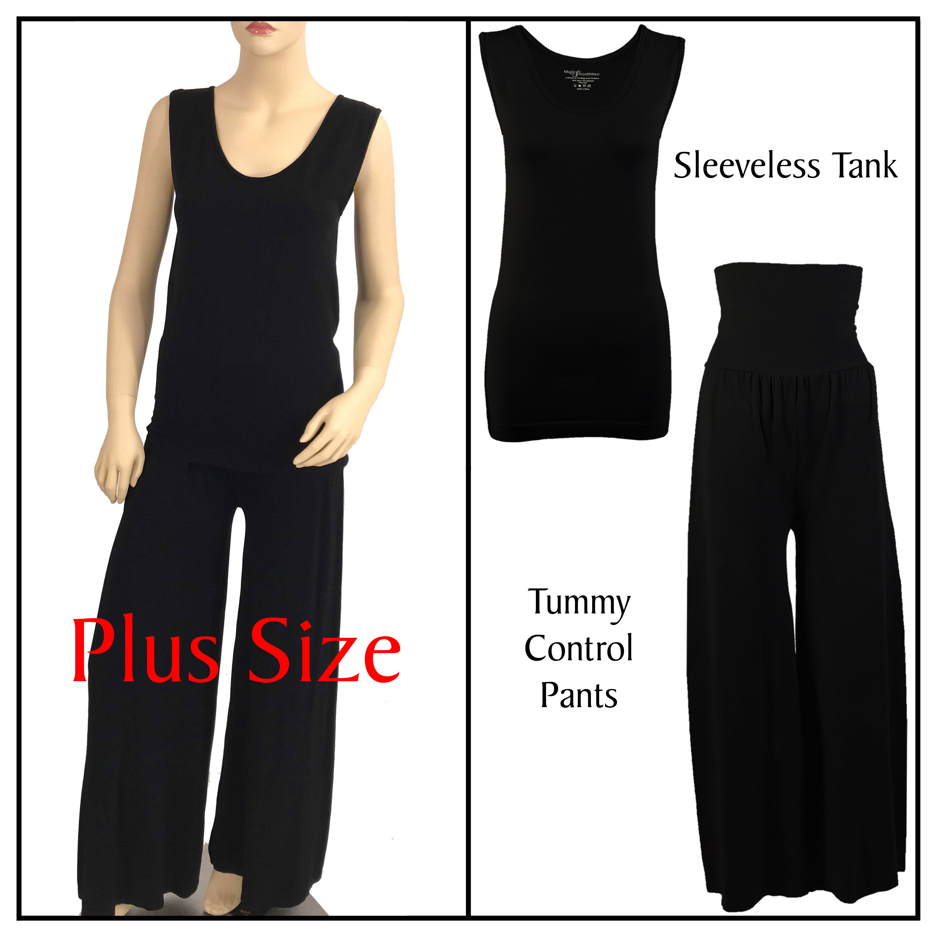 Black Sleeveless Top (Plus Size) with Pants