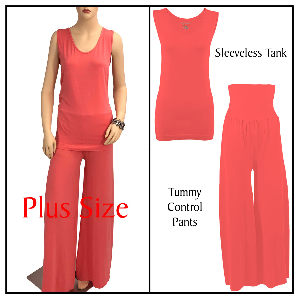 Coral Sleeveless Top (Plus Size) with Pants