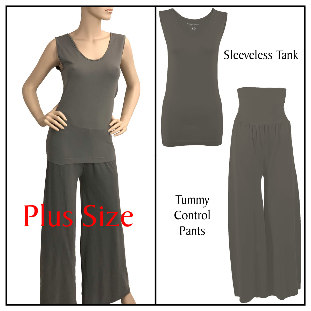 Grey/Charcoal Sleeveless Top (Plus Size) with Pants