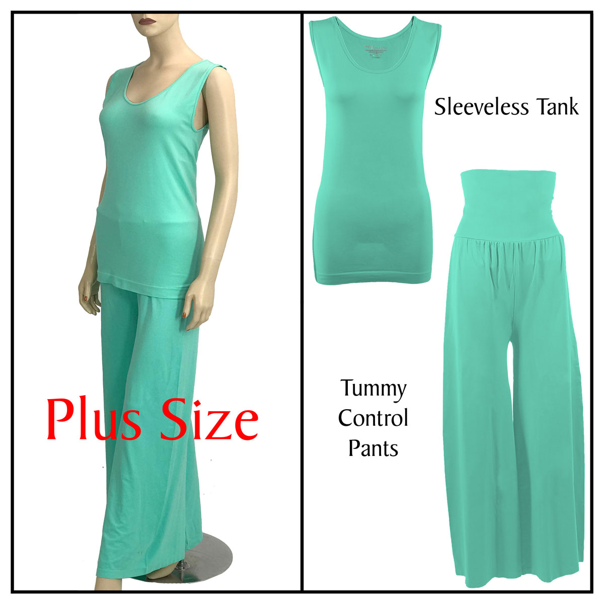 Mint Sleeveless Top (Plus Size) with Pants