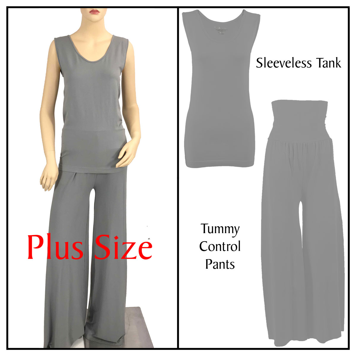 Silver Sleeveless Top (Plus Size) with Pants