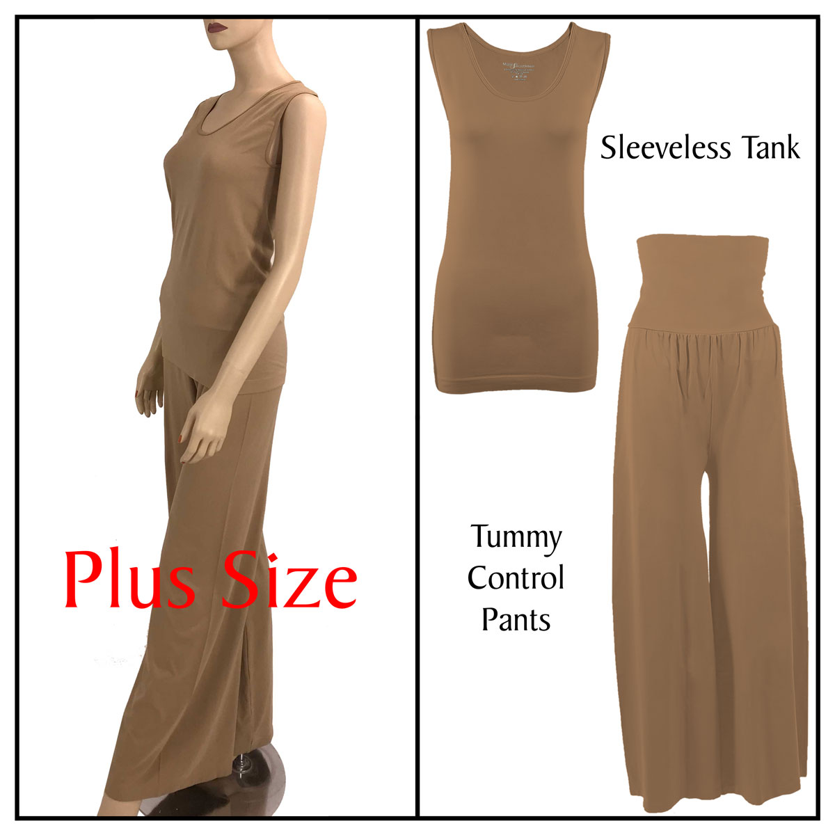 Taupe Sleeveless Top (Plus Size) with Pants