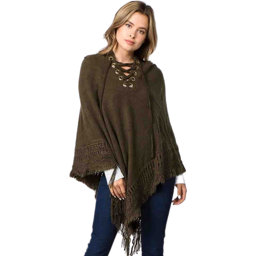 90B7 - Evergreen<br>
Knitted Poncho with Hood 