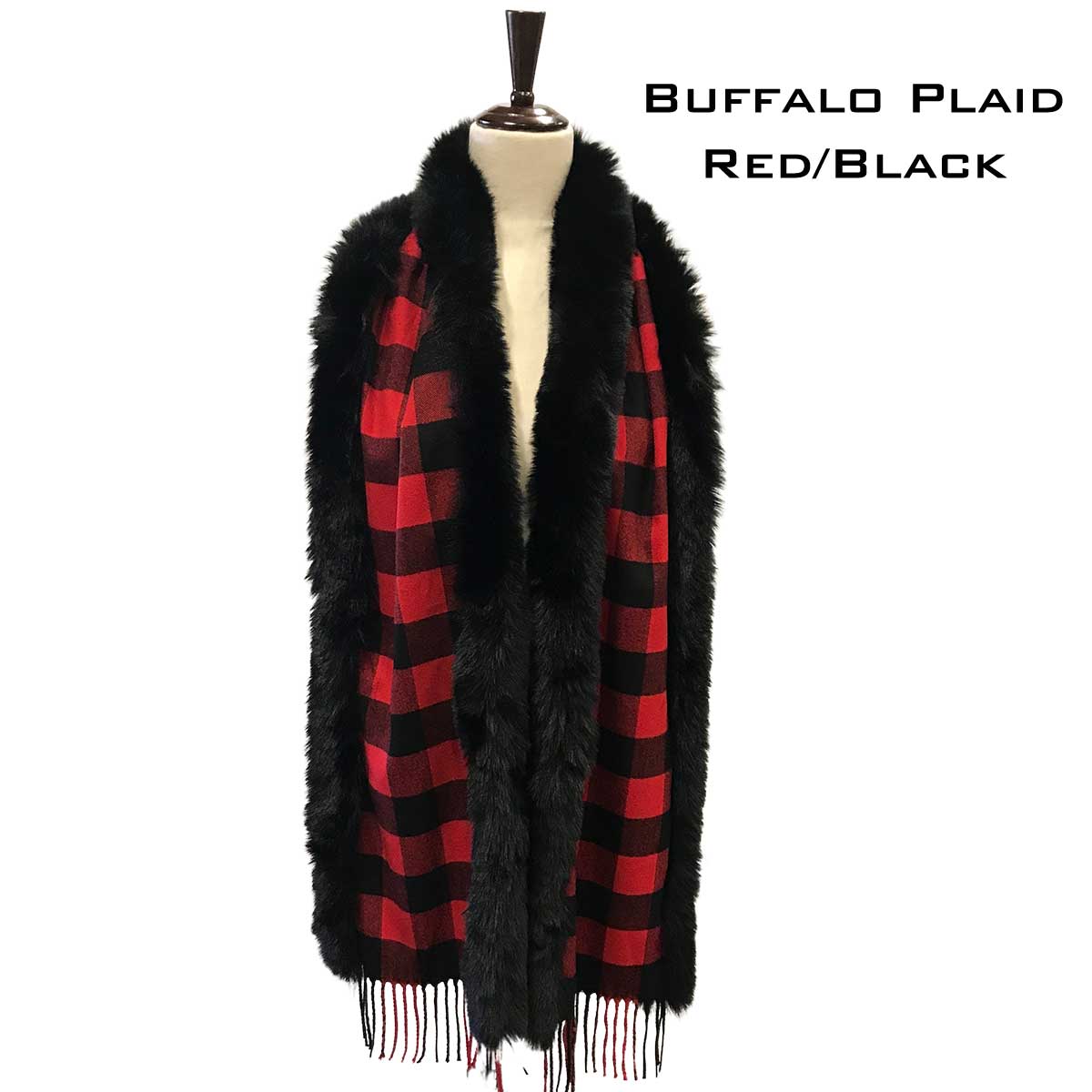 3554 BUFFALO RED/BLACK Fur Trimmed Scarf