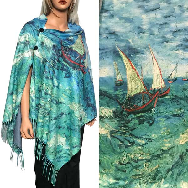 3180 - Sueded Art Design Button Shawls 