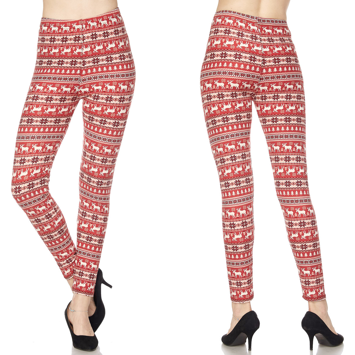 N269 Christmas Brushed Fiber Leggings - Ankle Length Prints