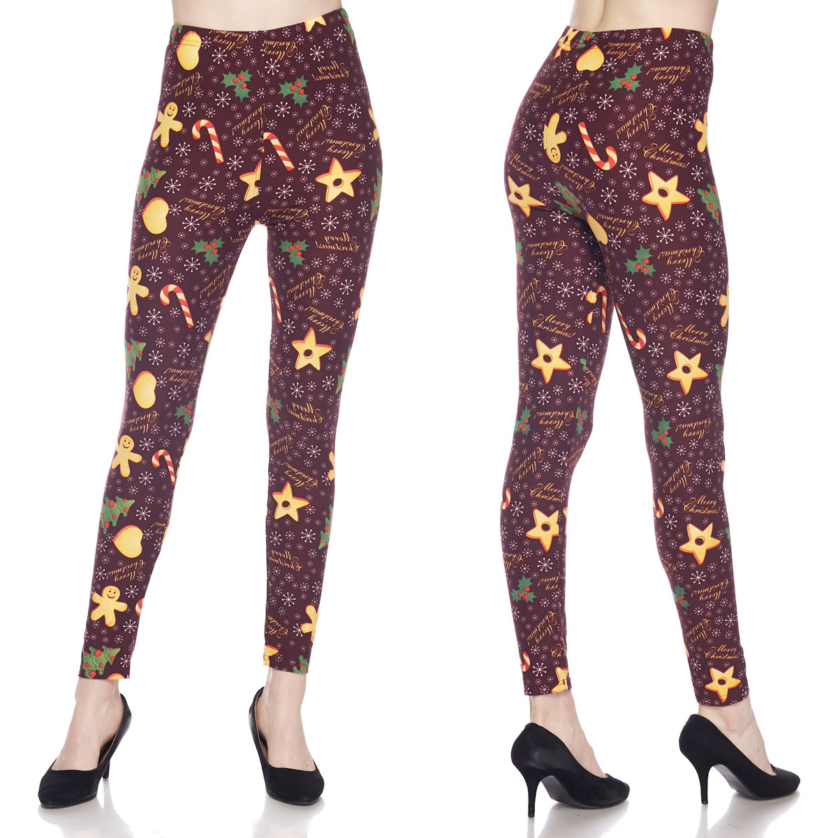 J220 Christmas Print Brushed Fiber Leggings - Ankle Length Prints