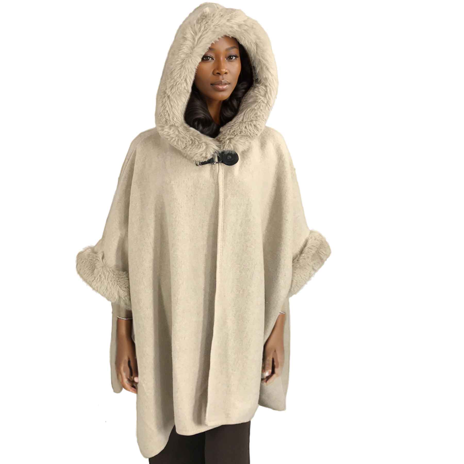 Cloaks - Hooded Faux Rabbit w/ Buckle Clasp LC14
