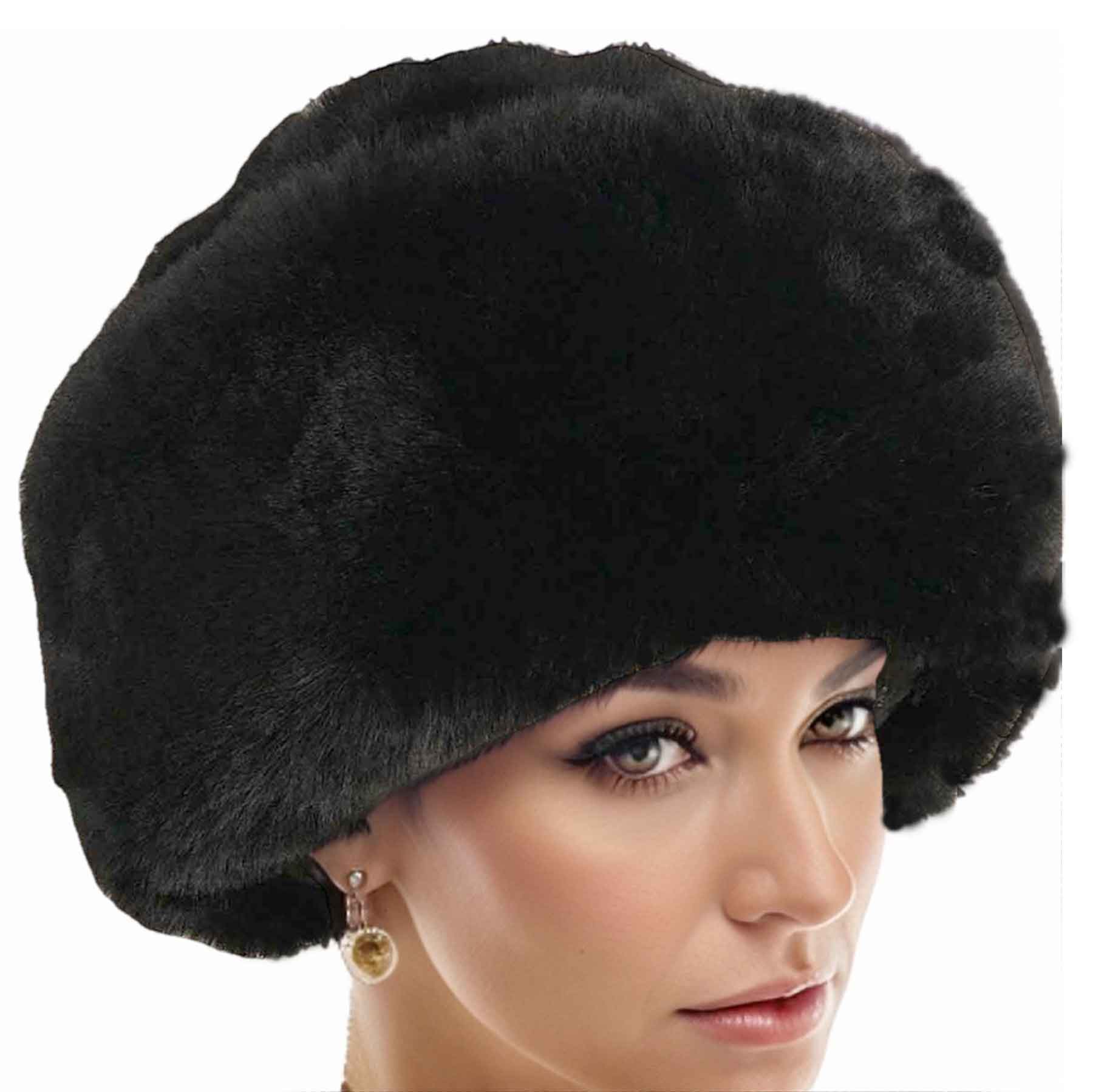 Black <br> Faux Rabbit Cossack Hat