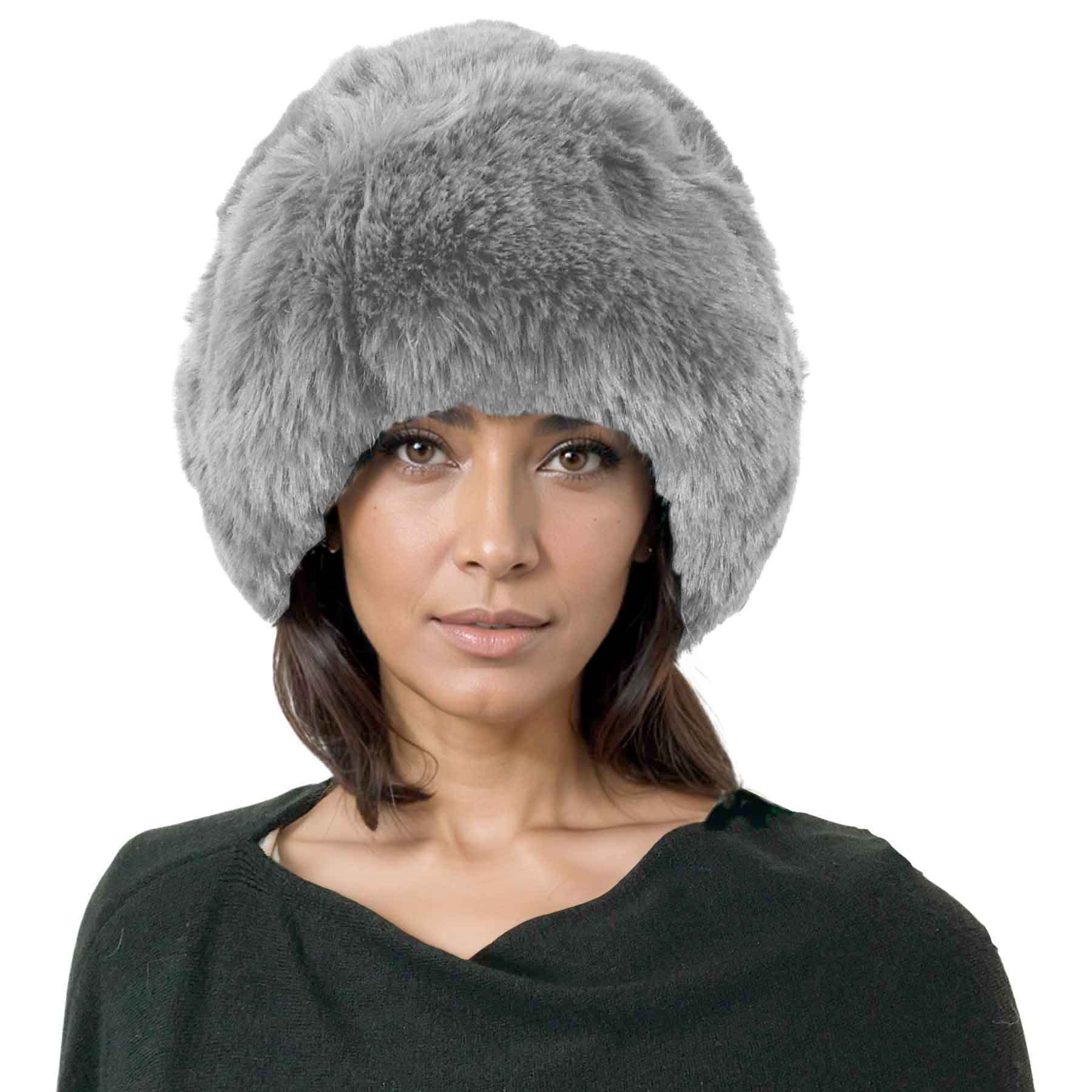 Light Grey<br>
Faux Rabbit Cossack Hat
