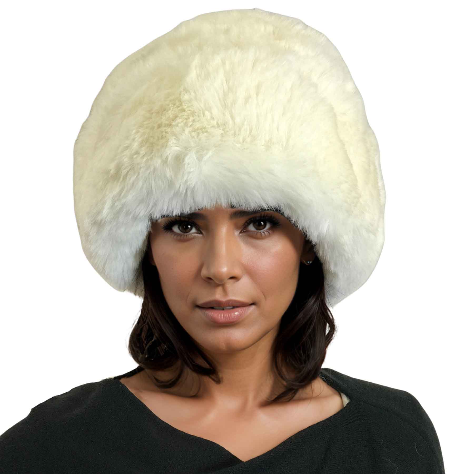 Ivory<br>
Faux Rabbit Cossack Hat
