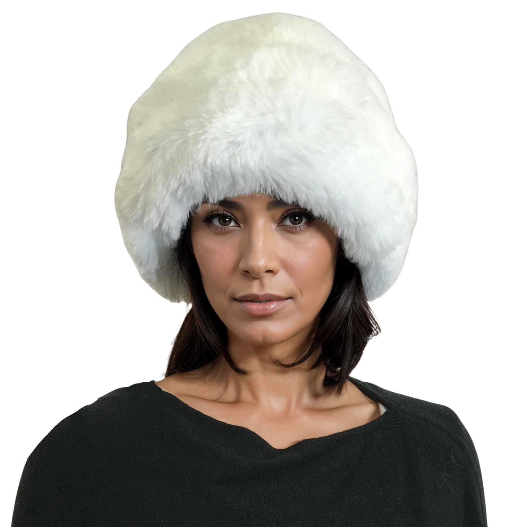 White<br>
Faux Rabbit Cossack Hat
