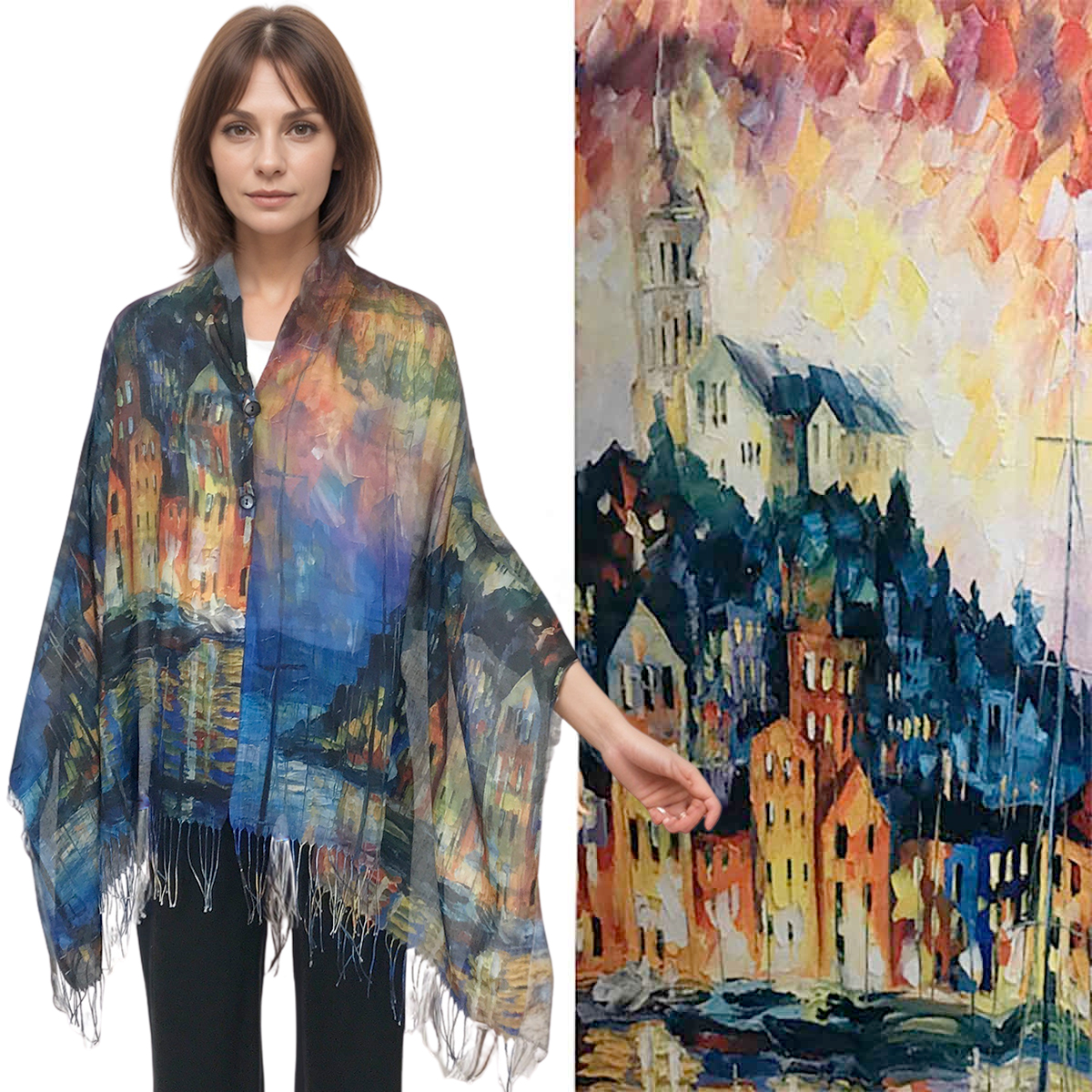 3234 - Art Design Cotton Touch Button Shawls