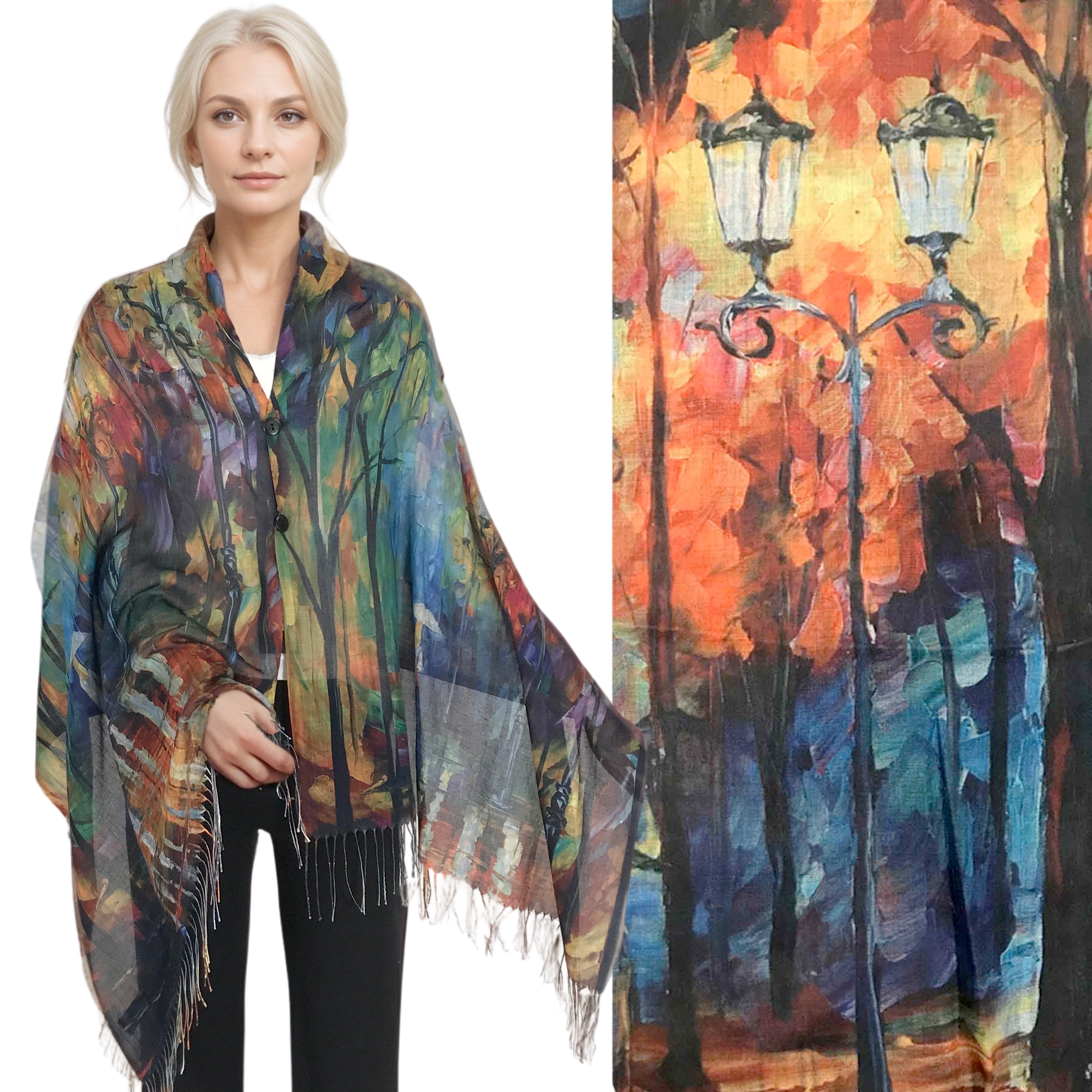 3234 - Art Design Cotton Touch Button Shawls