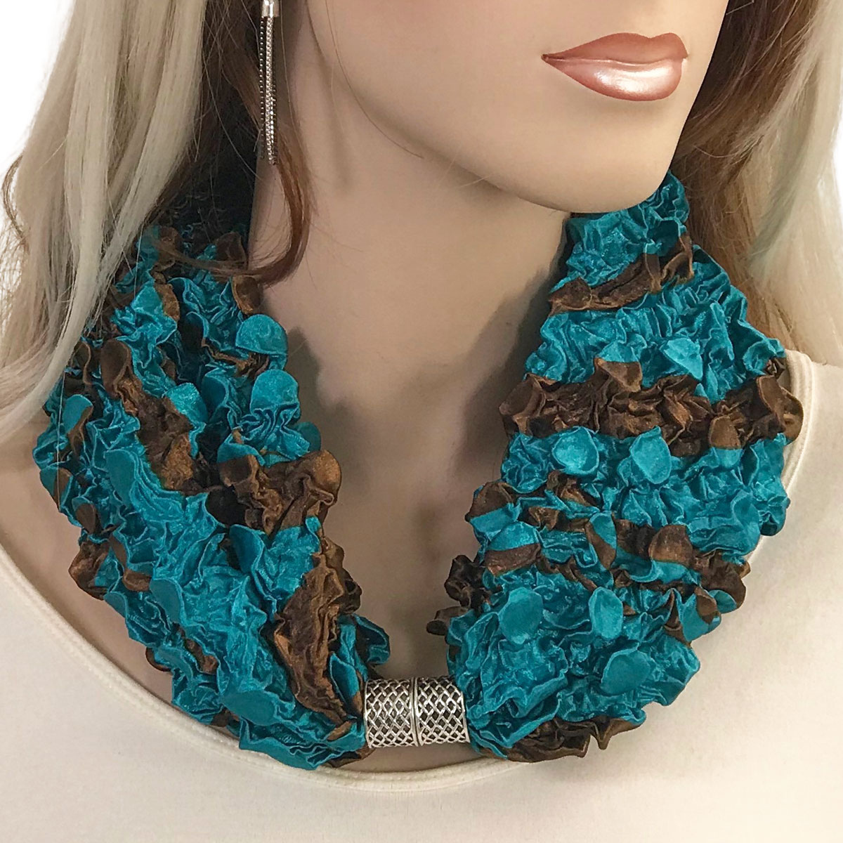 #19 Swirl Turquoise Bronze Coin Magnetic Clasp Scarf