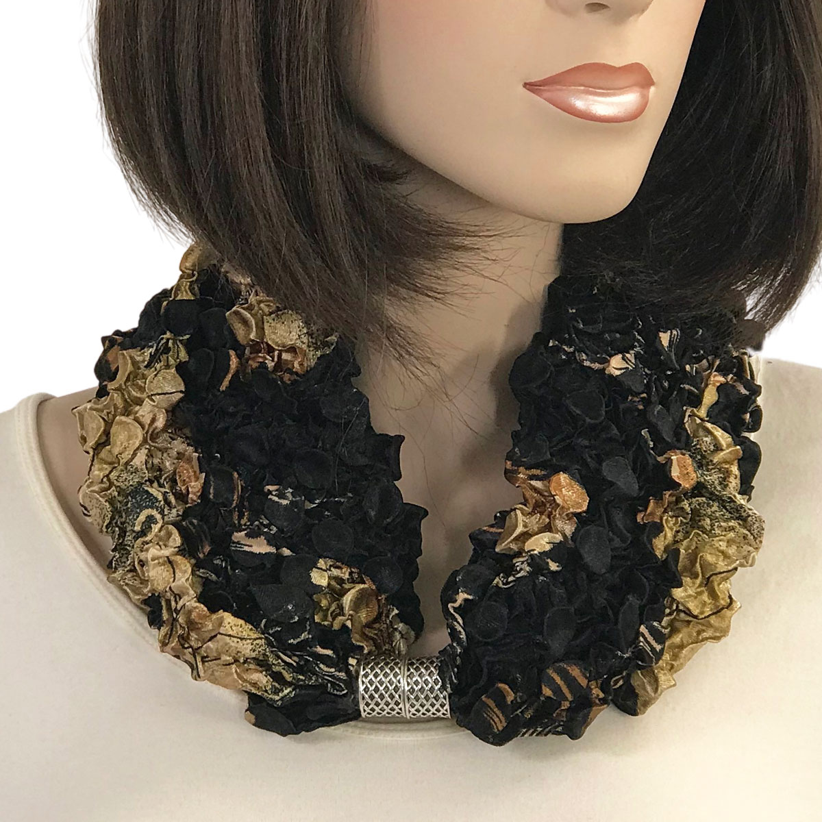 #20 BLACK with GOLD LEAVES Coin Magnetic Clasp Scarf
