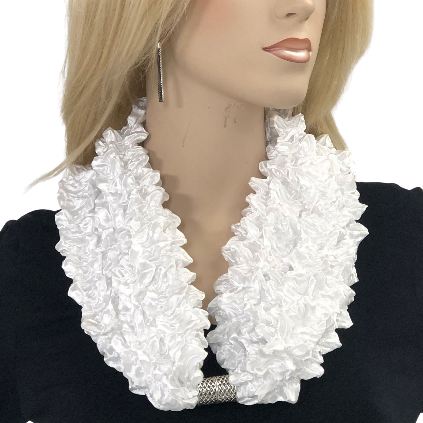 WHITE Magnetic Clasp Scarf - Bubble Satin