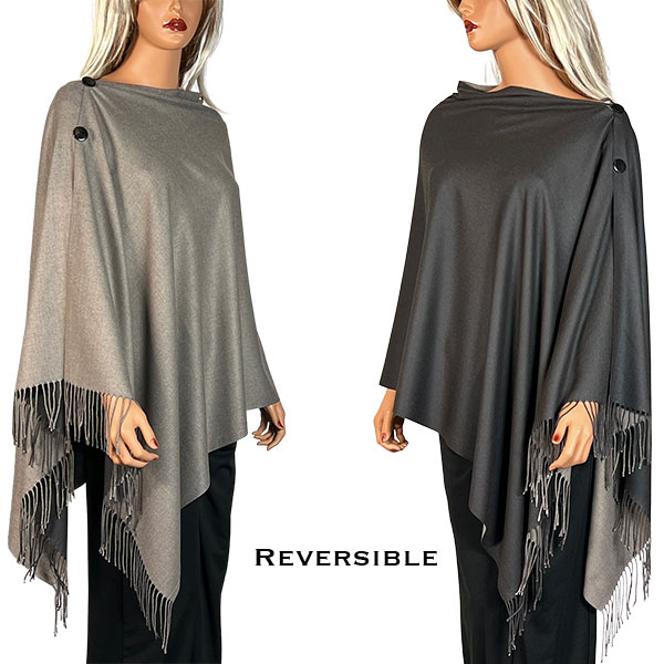 624 - #31R Taupe/Deep Brown<br>
Reversible Cashmere Feel<br> Wooden Button Shawl
