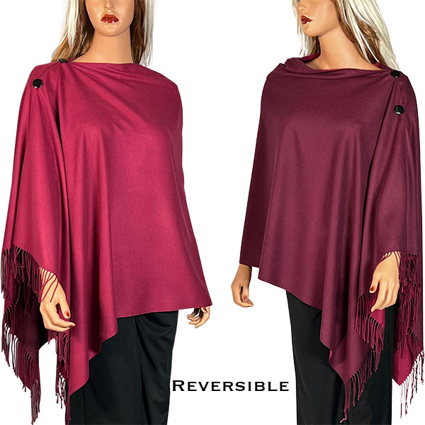 624 - #03R Berry/Wine<br>
Reversible Cashmere Feel<br> Wooden Button Shawl
