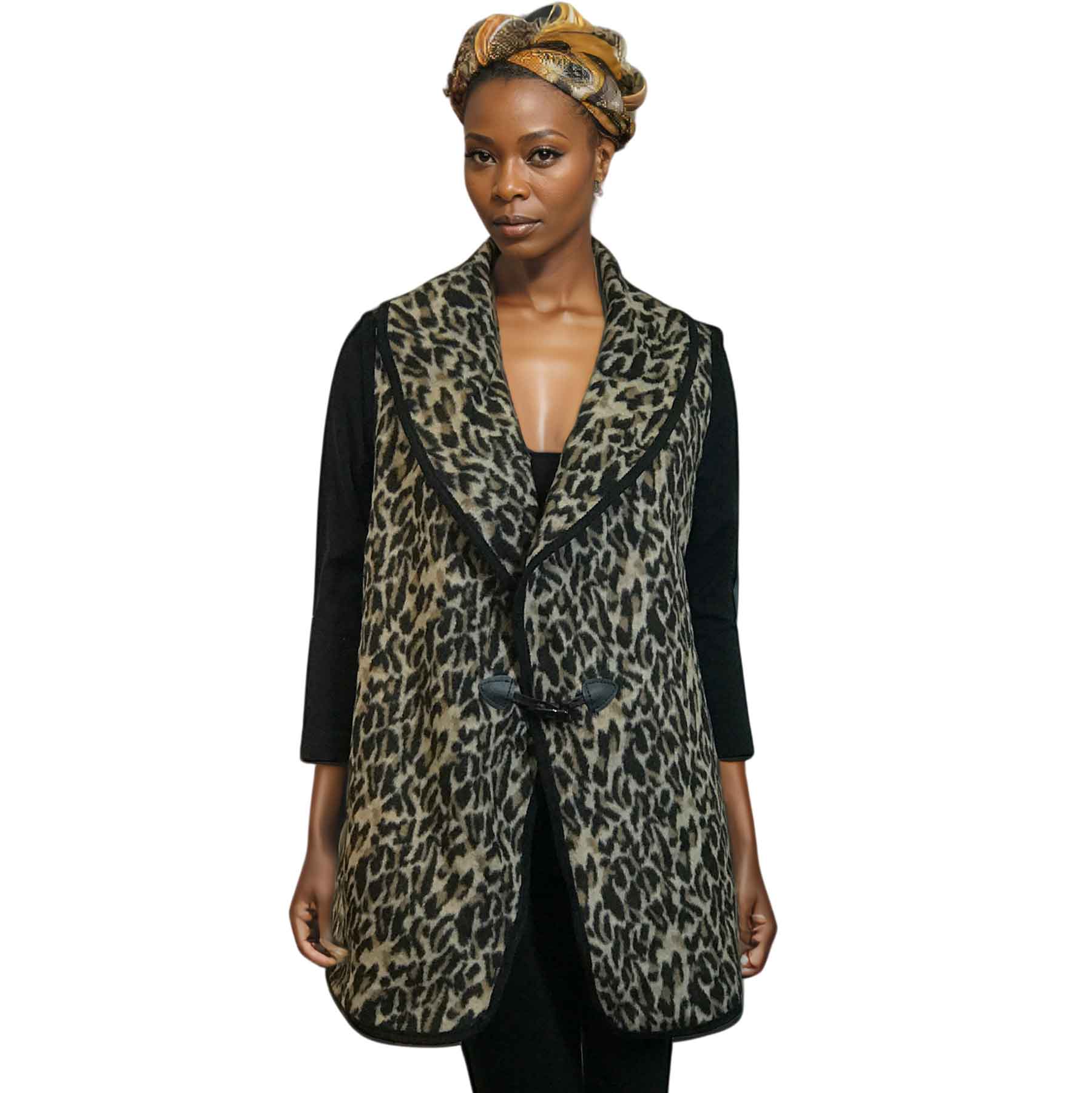 Leopard Print Vest with Toggle Clasp