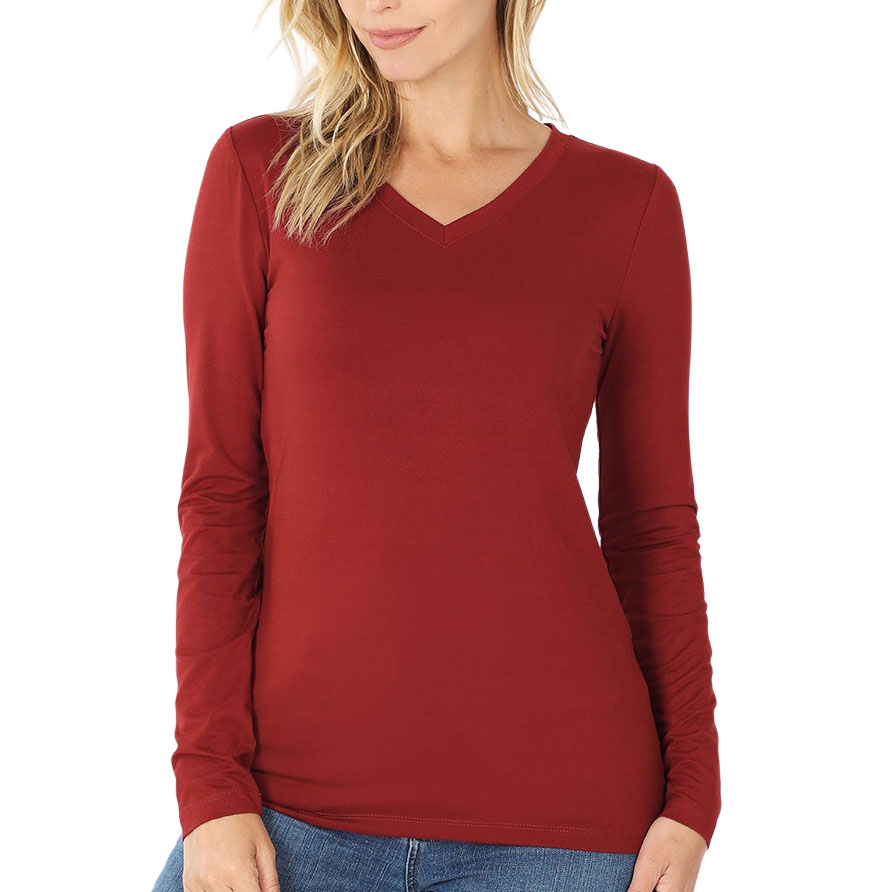 FIRED BRICK V-Neck Long Sleeve Top 2054 MB