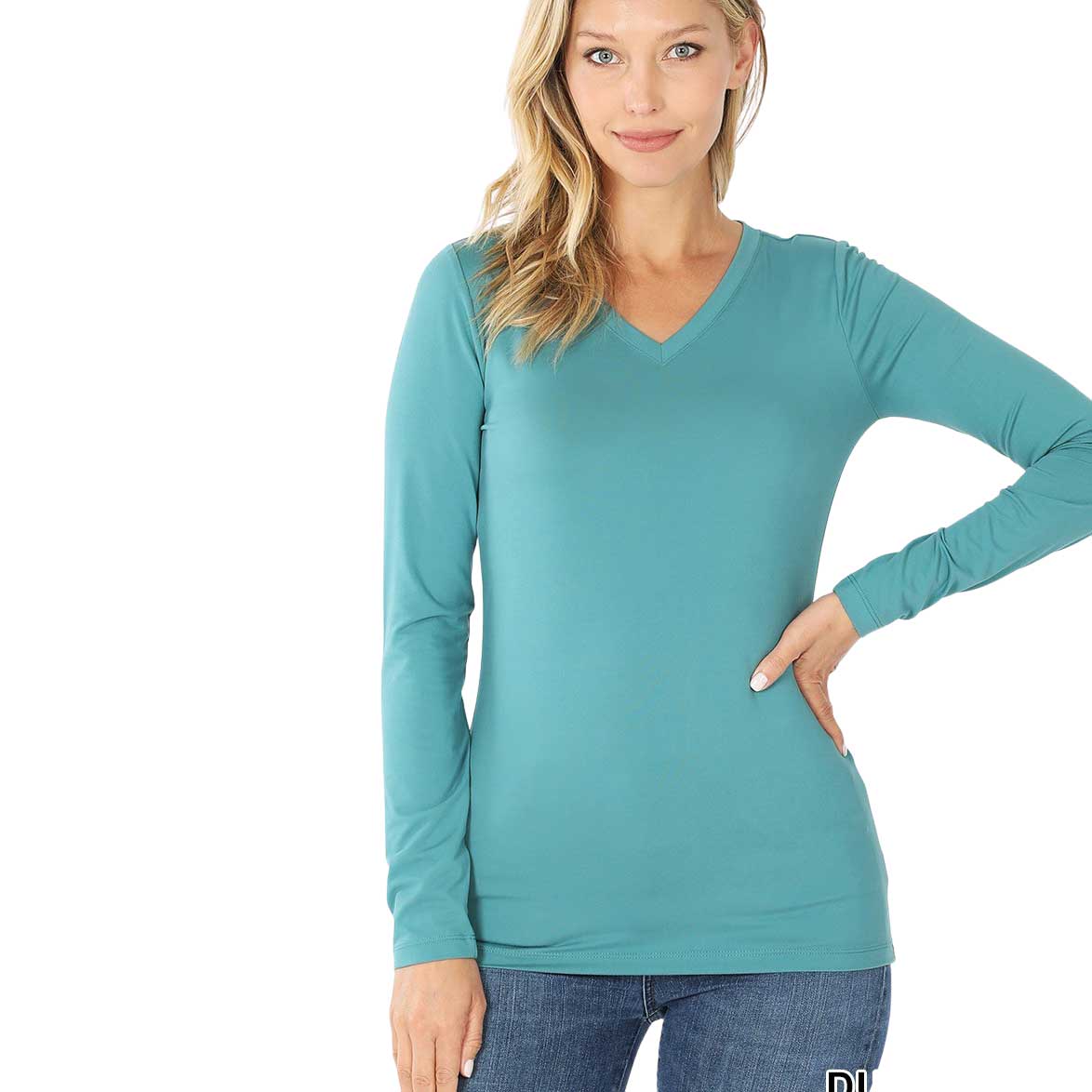 DUSTY TEAL V-Neck Long Sleeve Top 2054 MB