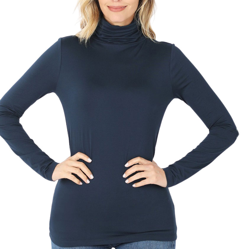 Midnight Navy Ruched Turtleneck Long Sleeve 2055