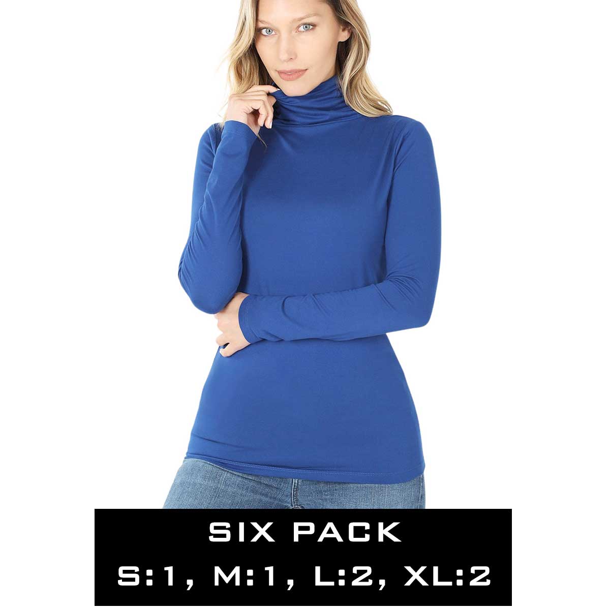  MID-NAVY (SIX PACK) Ruched Turtleneck Long Sleeve 2055(1S,1M,2L,2XL)