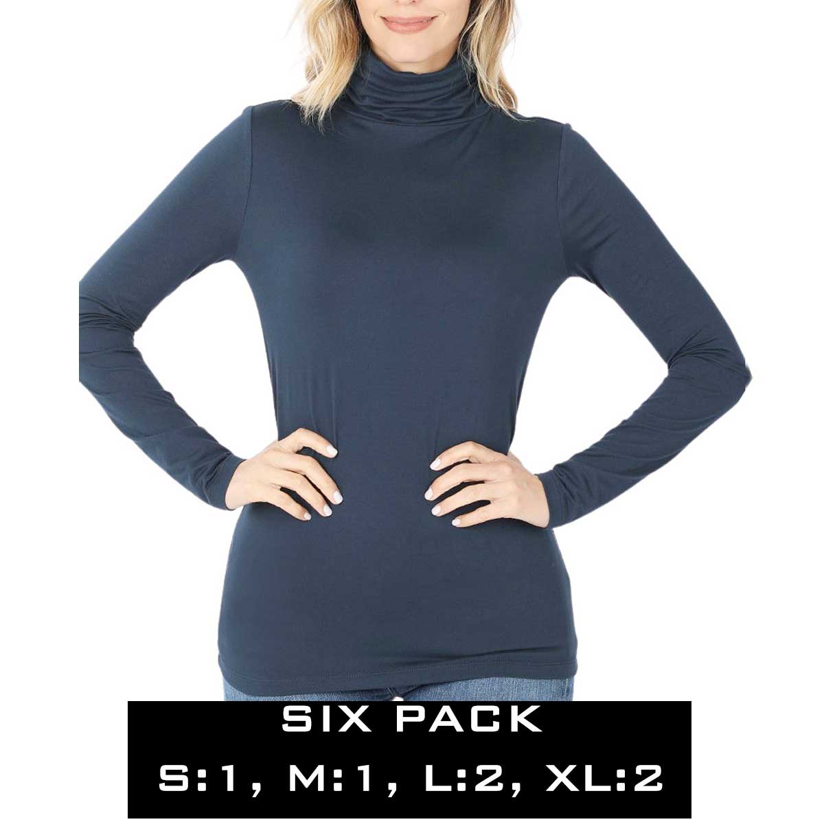  MIDNIGHT (SIX PACK) Ruched Turtleneck Long Sleeve 2055(1S,1M,2L,2XL)
