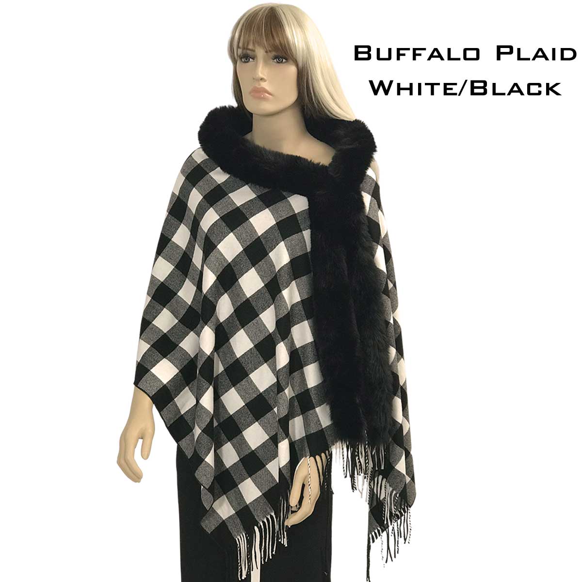 LC1R BUFFALO PLAID WHITE/BLACK with Black Fur