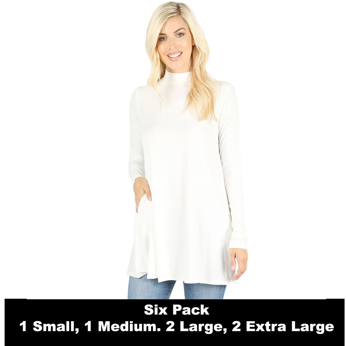  IVORY Mock Turtleneck - Long Sleeve with Pockets 1641 SIX PACK (1S/1M/2L/2XL)/