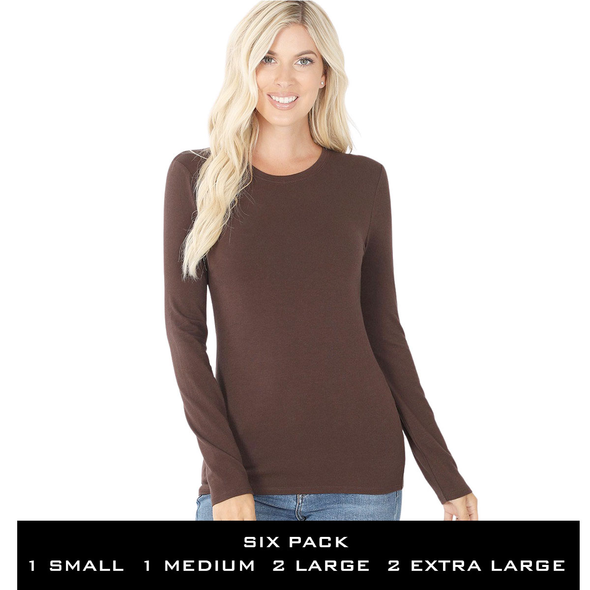  BROWN (SIX PACK) Cotton Long Sleeve Round Neck 3320 (1S/ 1M/ 2L/ 2XL)